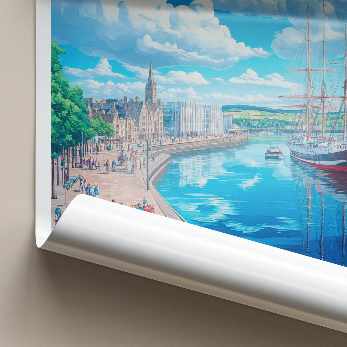 Dundee Poster - Scotland Travel Art - Historic Ship Harbor Home Decor
