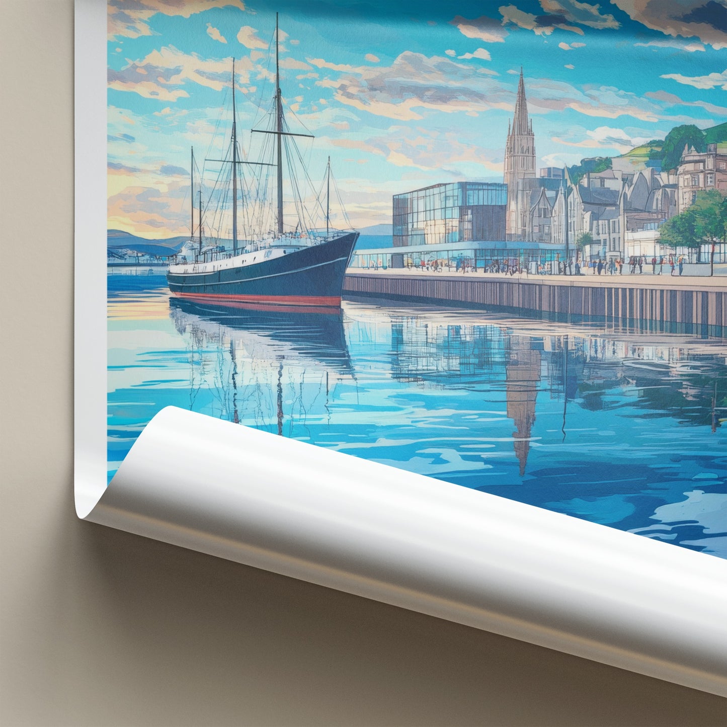 Dundee Poster - Scotland Travel Art - Historic Ship Harbor Home Decor