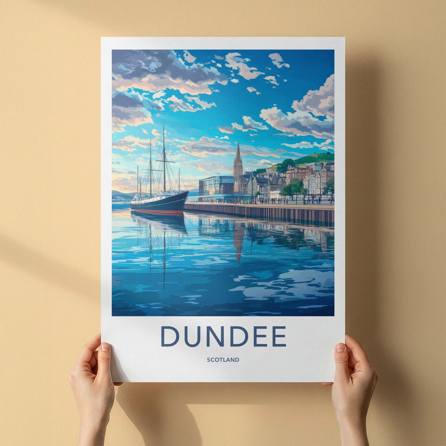 Dundee Poster - Scotland Travel Art - Historic Ship Harbor Home Decor