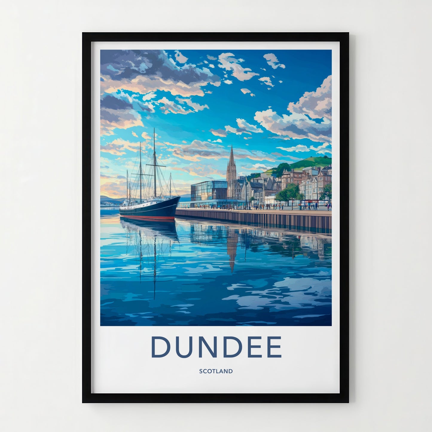 Dundee Poster - Scotland Travel Art - Historic Ship Harbor Home Decor