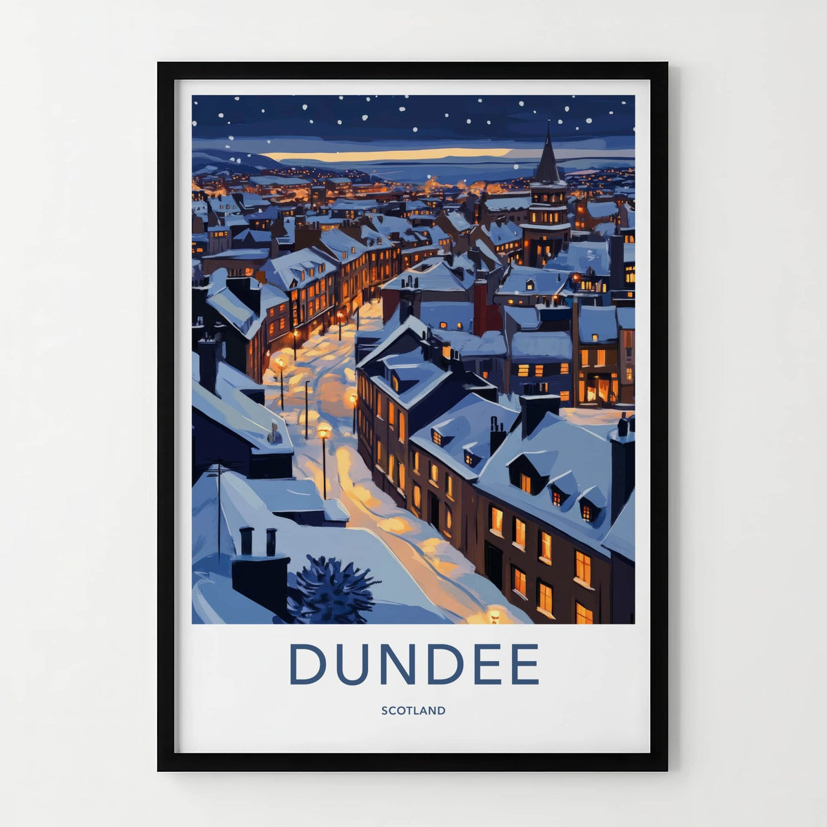 Dundee Poster - Scotland Travel Art - Snowy Cityscape Night Home Decor