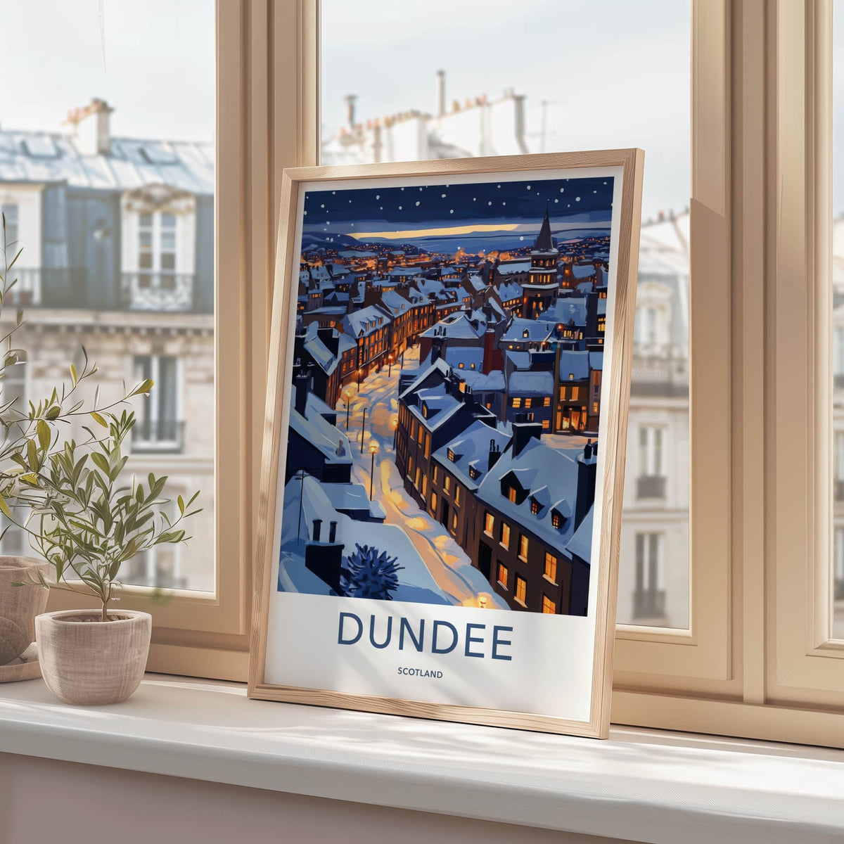 Dundee Poster - Scotland Travel Art - Snowy Cityscape Night Home Decor