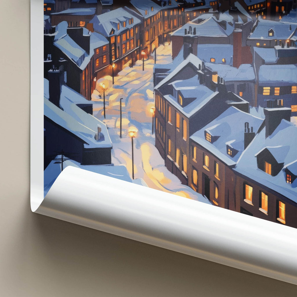 Dundee Poster - Scotland Travel Art - Snowy Cityscape Night Home Decor