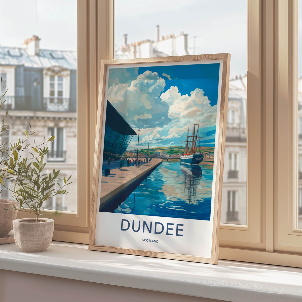 Dundee Poster - Scotland Travel Art - Waterfront ship view Wall Decor