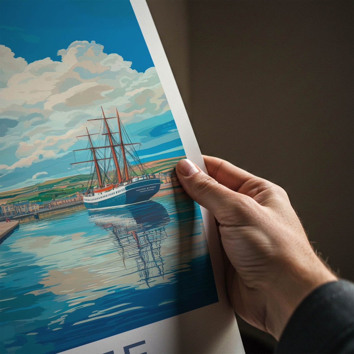 Dundee Poster - Scotland Travel Art - Waterfront ship view Wall Decor