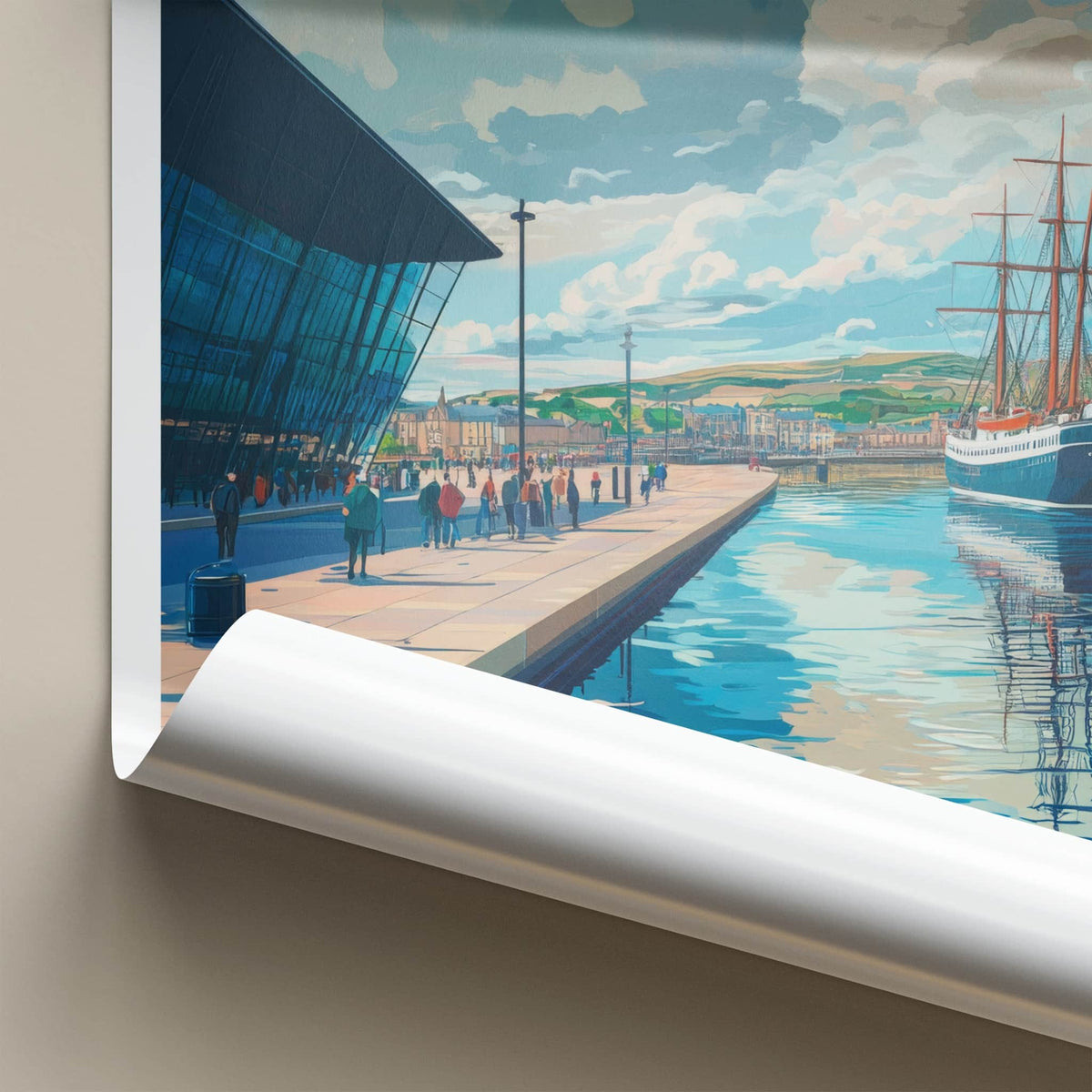 Dundee Poster - Scotland Travel Art - Waterfront ship view Wall Decor