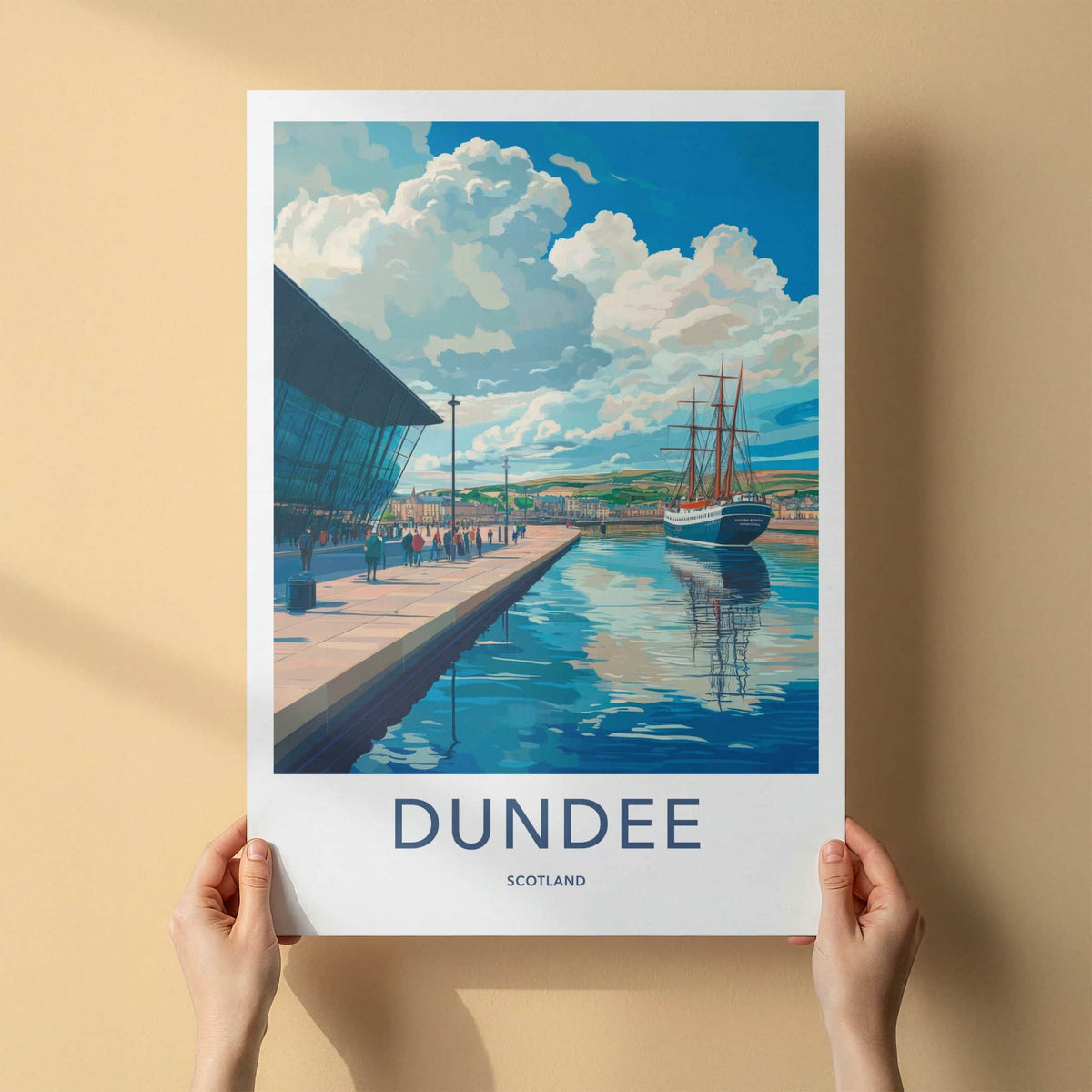 Dundee Poster - Scotland Travel Art - Waterfront ship view Wall Decor