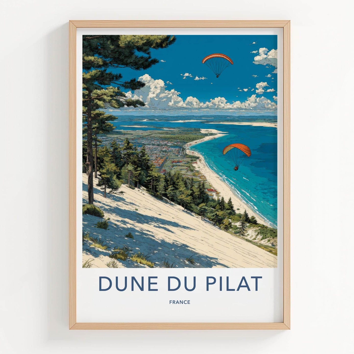 Dune du Pilat Poster - France Scenic Art - Paraglide coastal vista Home Decor