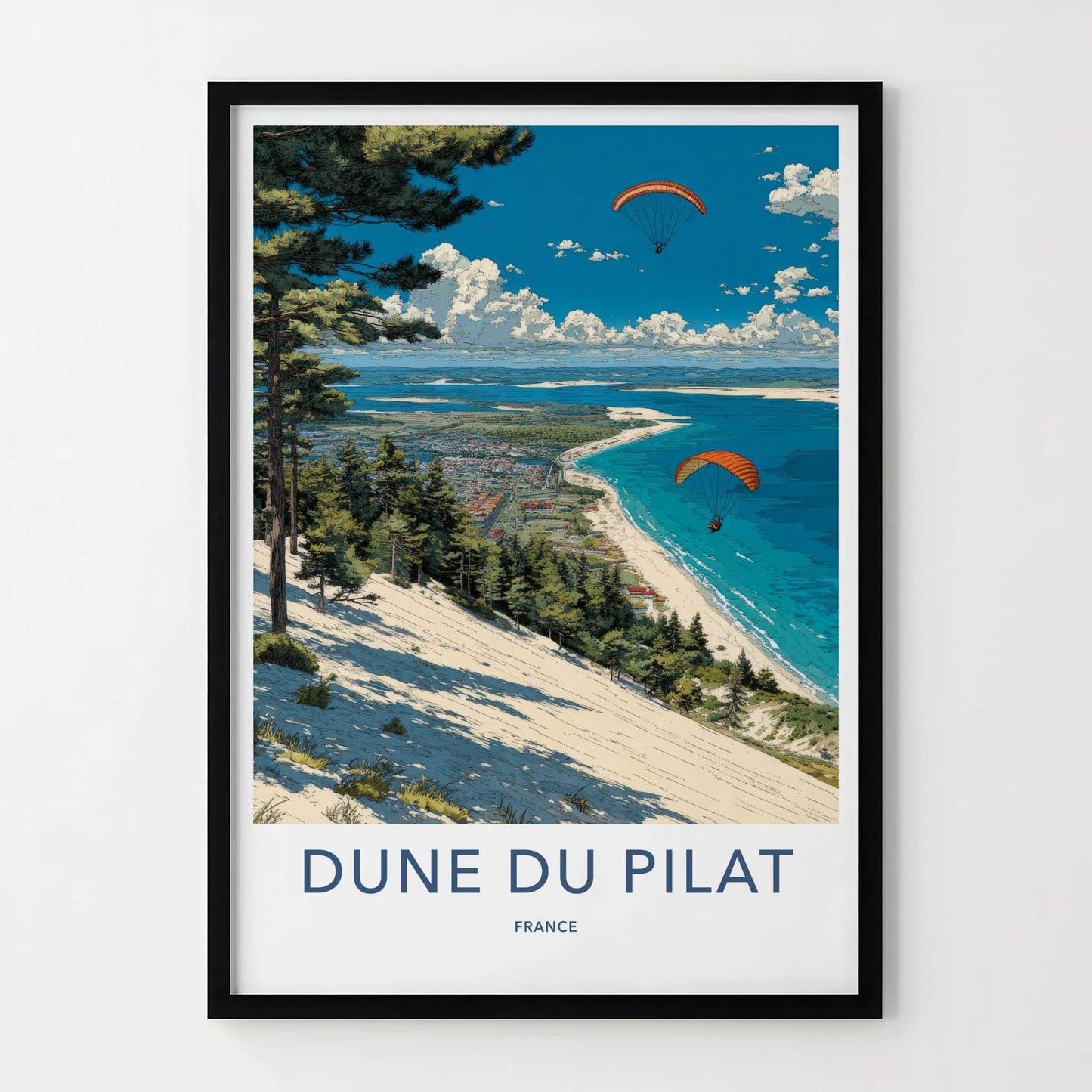 Dune du Pilat Poster - France Scenic Art - Paraglide coastal vista Home Decor