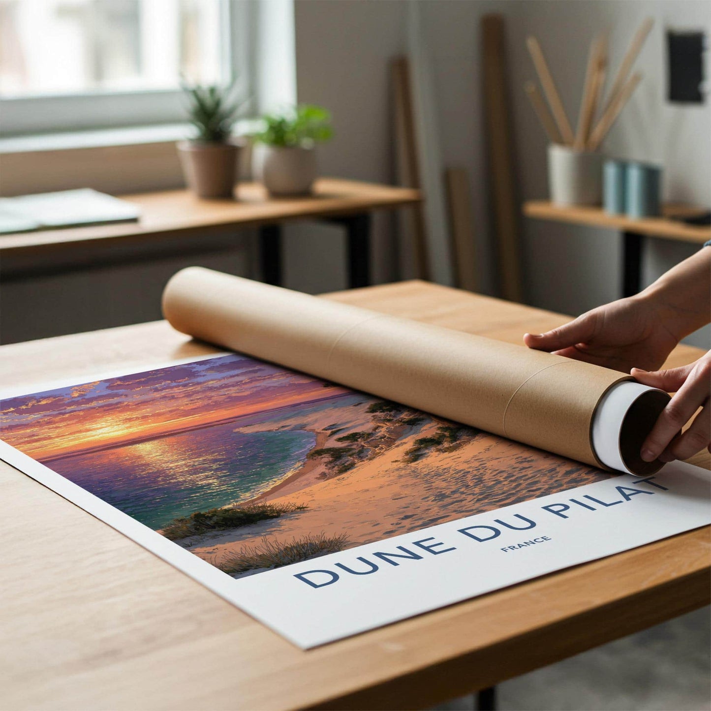 Dune Du Pilat Poster - France Travel Art - Golden Ocean Sunset Home Decor