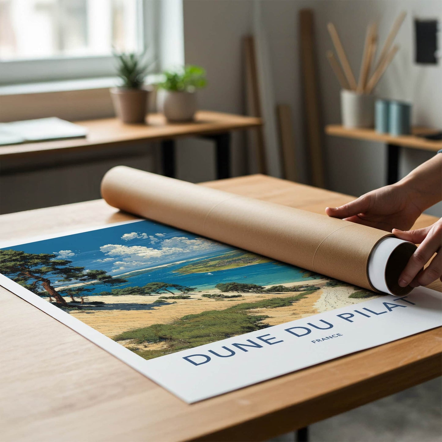 Dune du Pilat Poster - France Travel Art - Paraglider Over Water Wall Decor