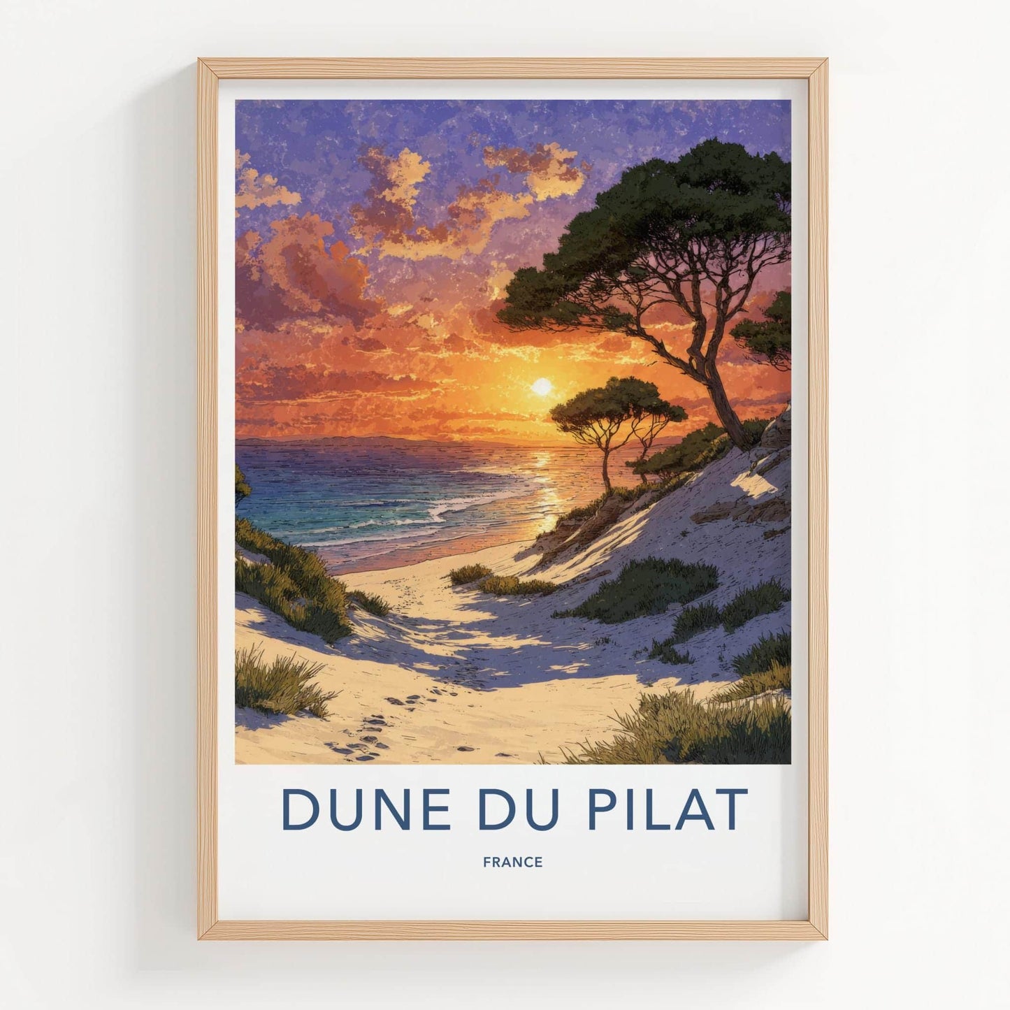 Dune Du Pilat Poster - France Travel Art - Vibrant Sunset Beach Wall Decor