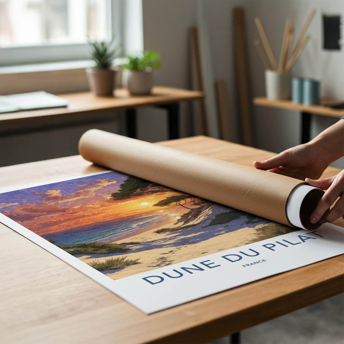 Dune Du Pilat Poster - France Travel Art - Vibrant Sunset Beach Wall Decor