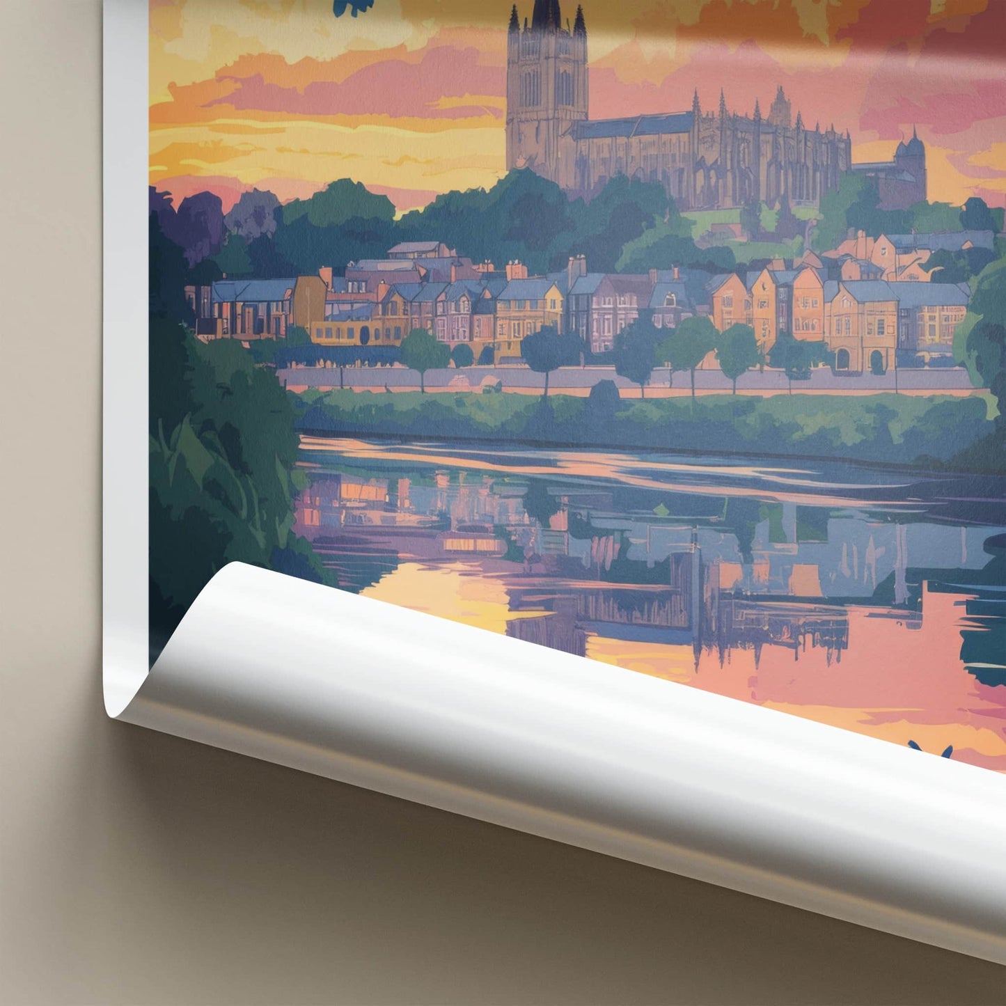 Durham Poster - England Travel Art - Cathedral River Sunset Home Decor