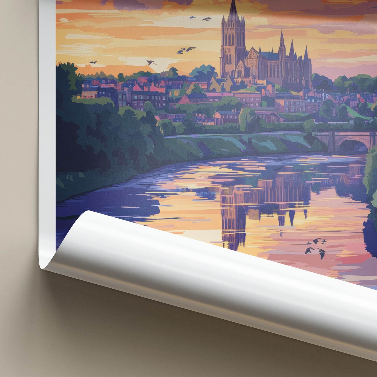 Durham Poster - England Travel Art - Cathedral River Sunset Home Decor