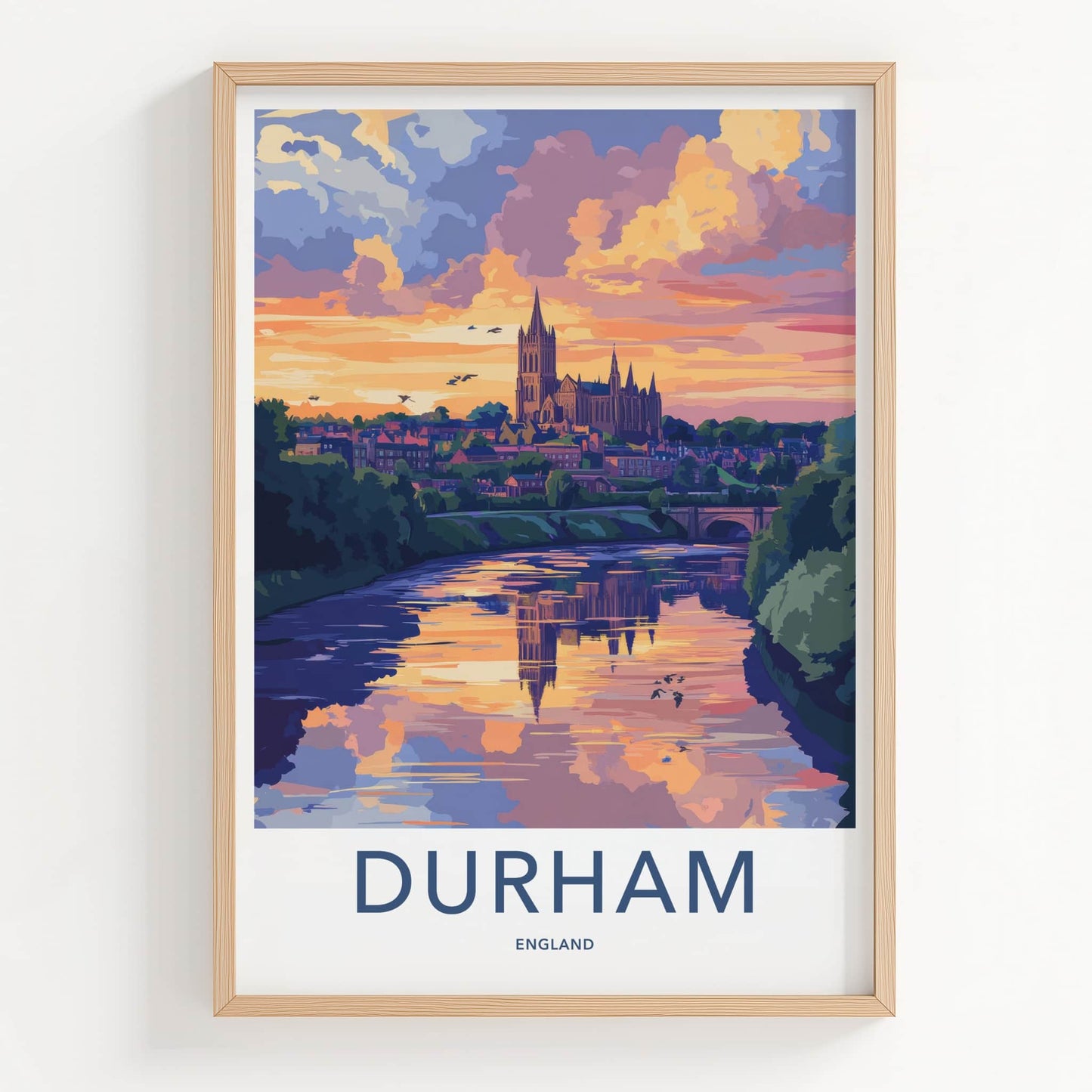 Durham Poster - England Travel Art - Cathedral River Sunset Home Decor