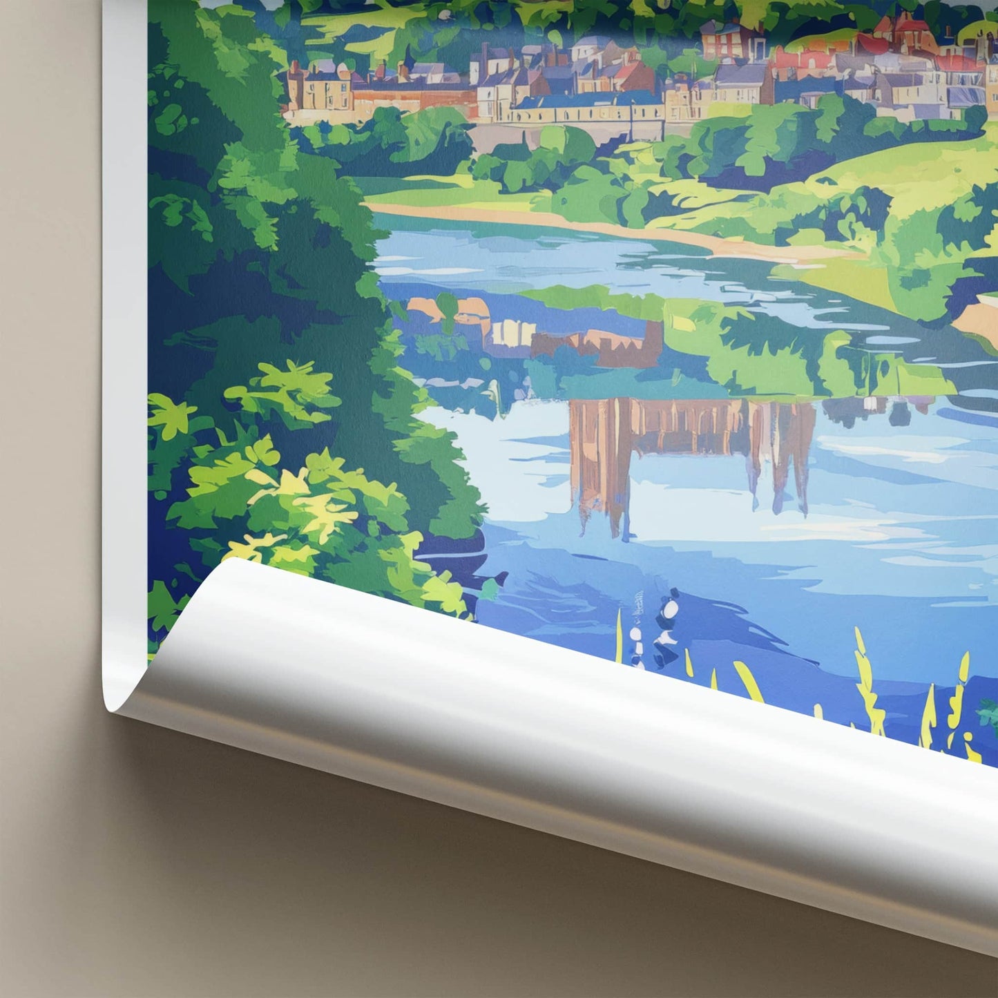 Durham Poster - England Travel Art - Riverside City View Home Decor