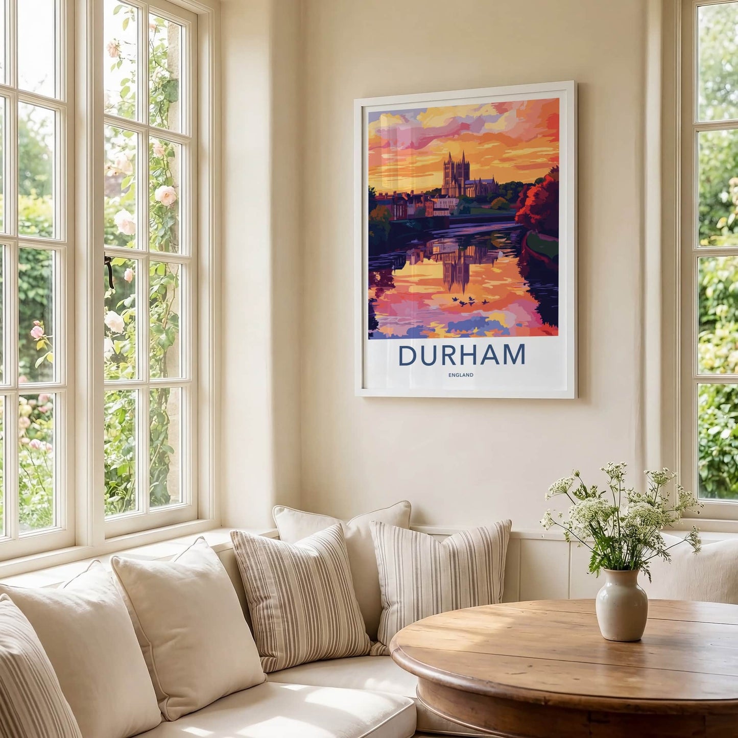 Durham Poster - England Travel Art - Sunset Cathedral River Reflection Home Decor