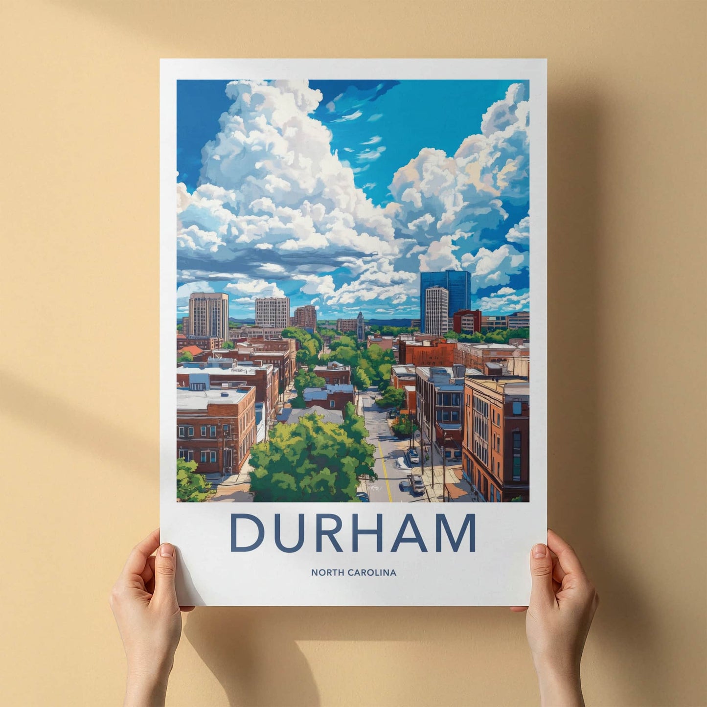 Durham Poster - North Carolina Travel Art - Cityscape Cloudy Sky Home Decor