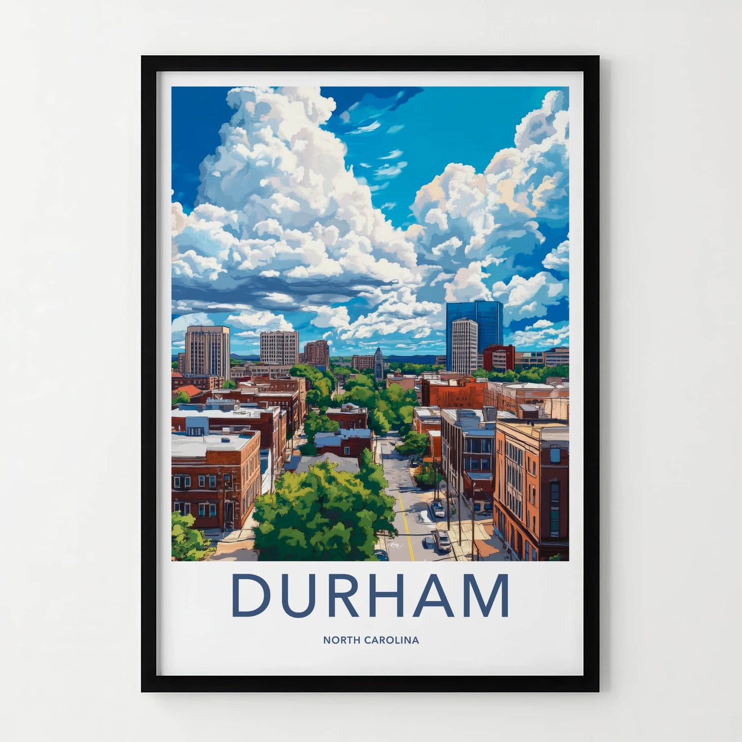 Durham Poster - North Carolina Travel Art - Cityscape Cloudy Sky Home Decor