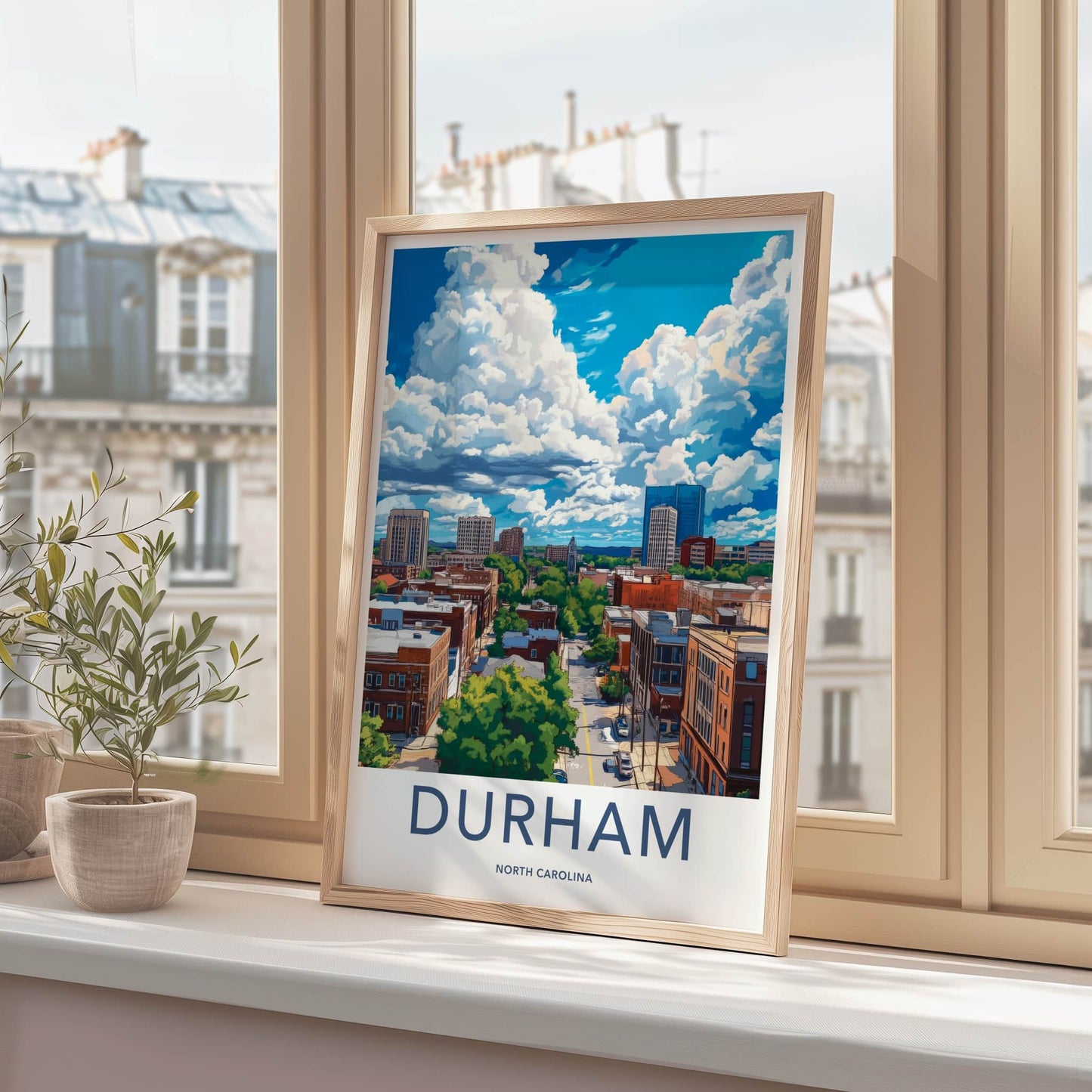 Durham Poster - North Carolina Travel Art - Cityscape Cloudy Sky Home Decor