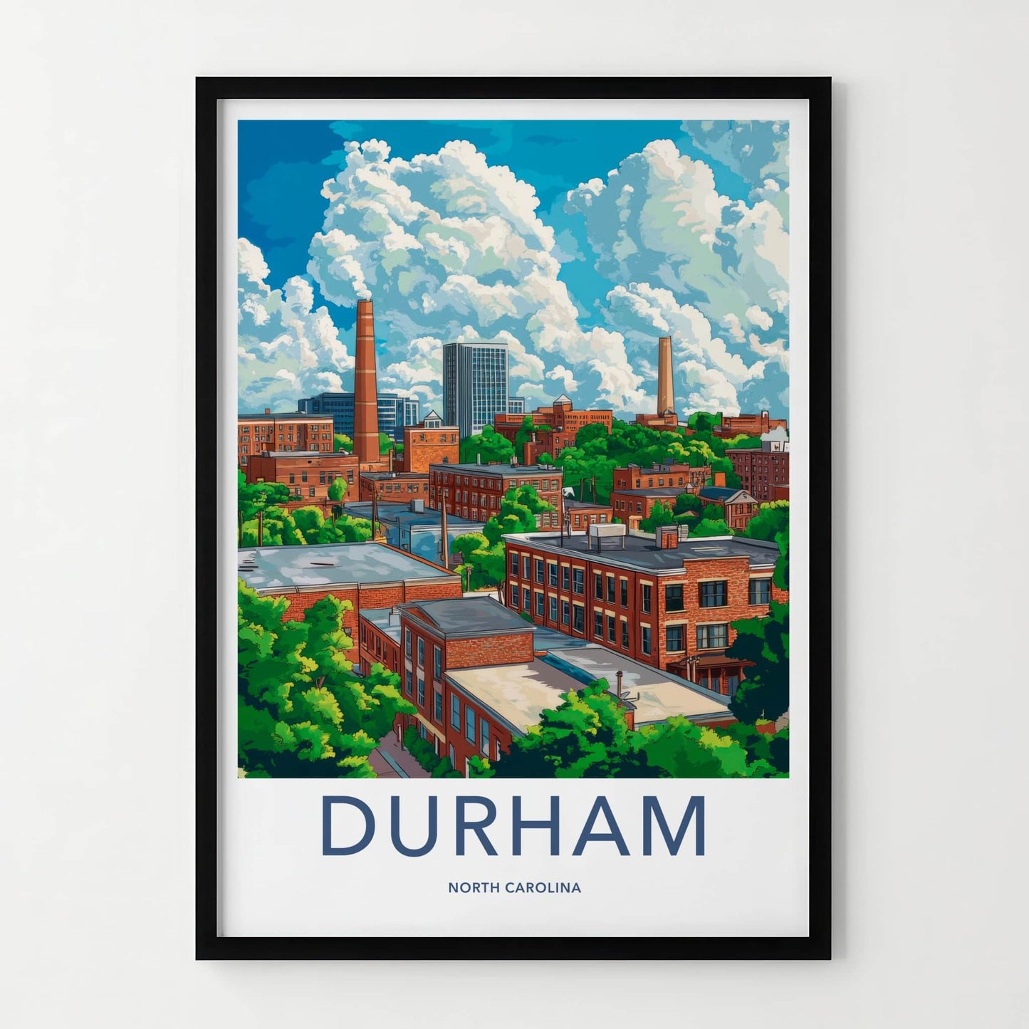 Durham Poster - North Carolina Travel Art - Historic Cityscape Buildings Home Decor