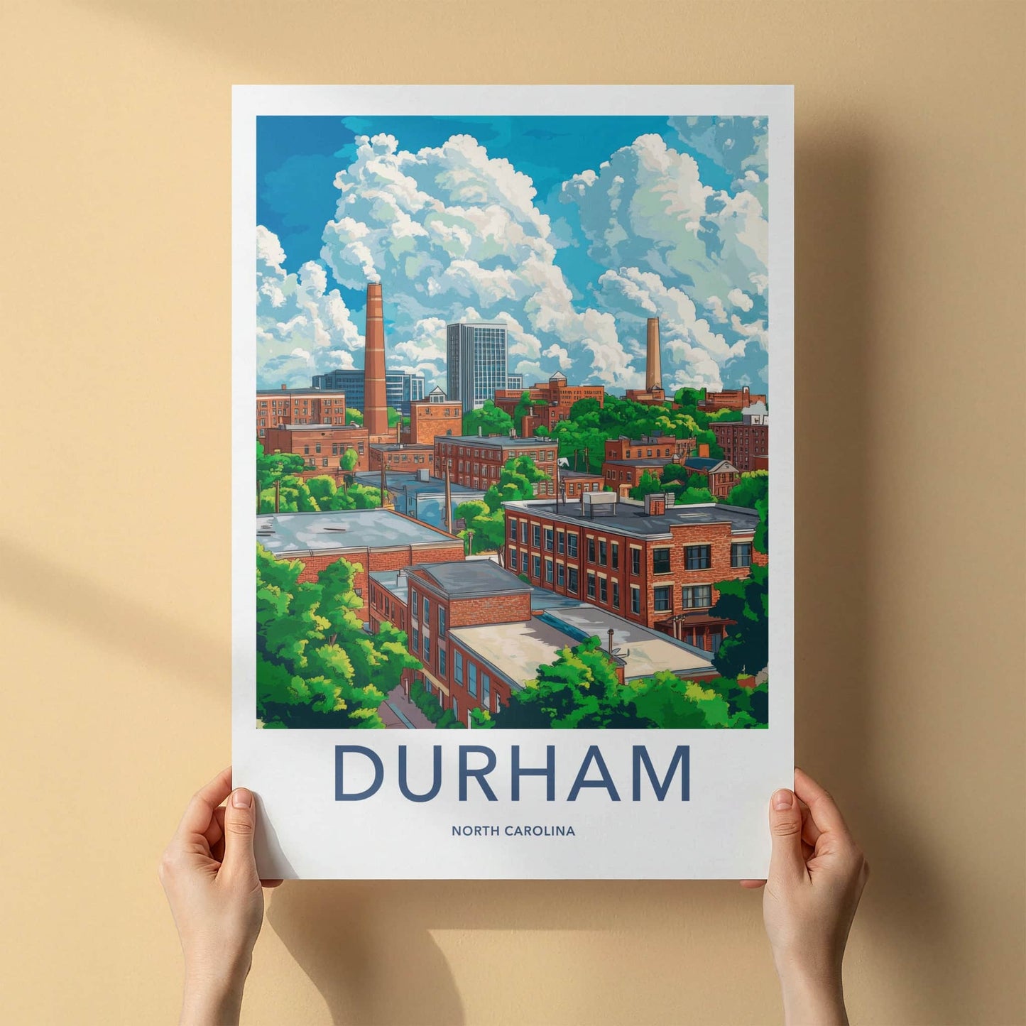 Durham Poster - North Carolina Travel Art - Historic Cityscape Buildings Home Decor