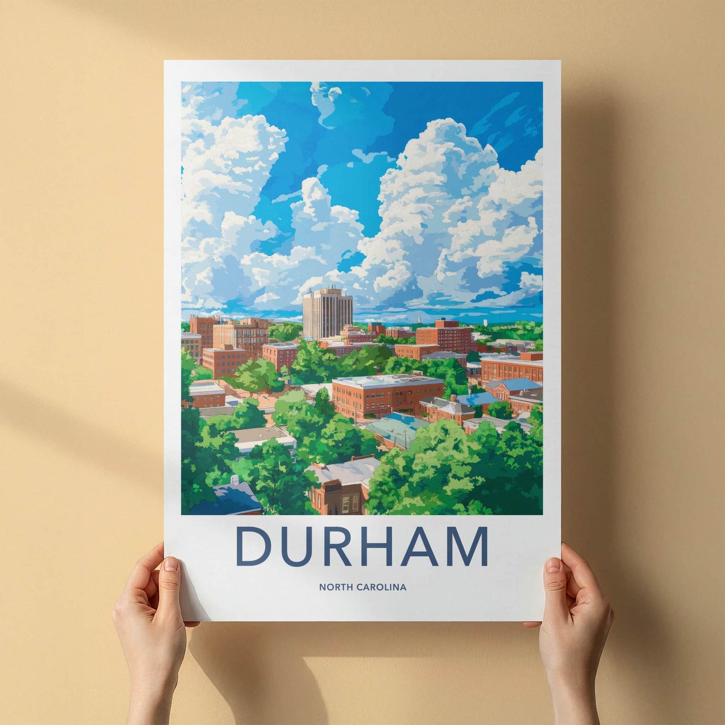 Durham Poster - North Carolina Travel Art - Lush Green Cityscape Home Decor