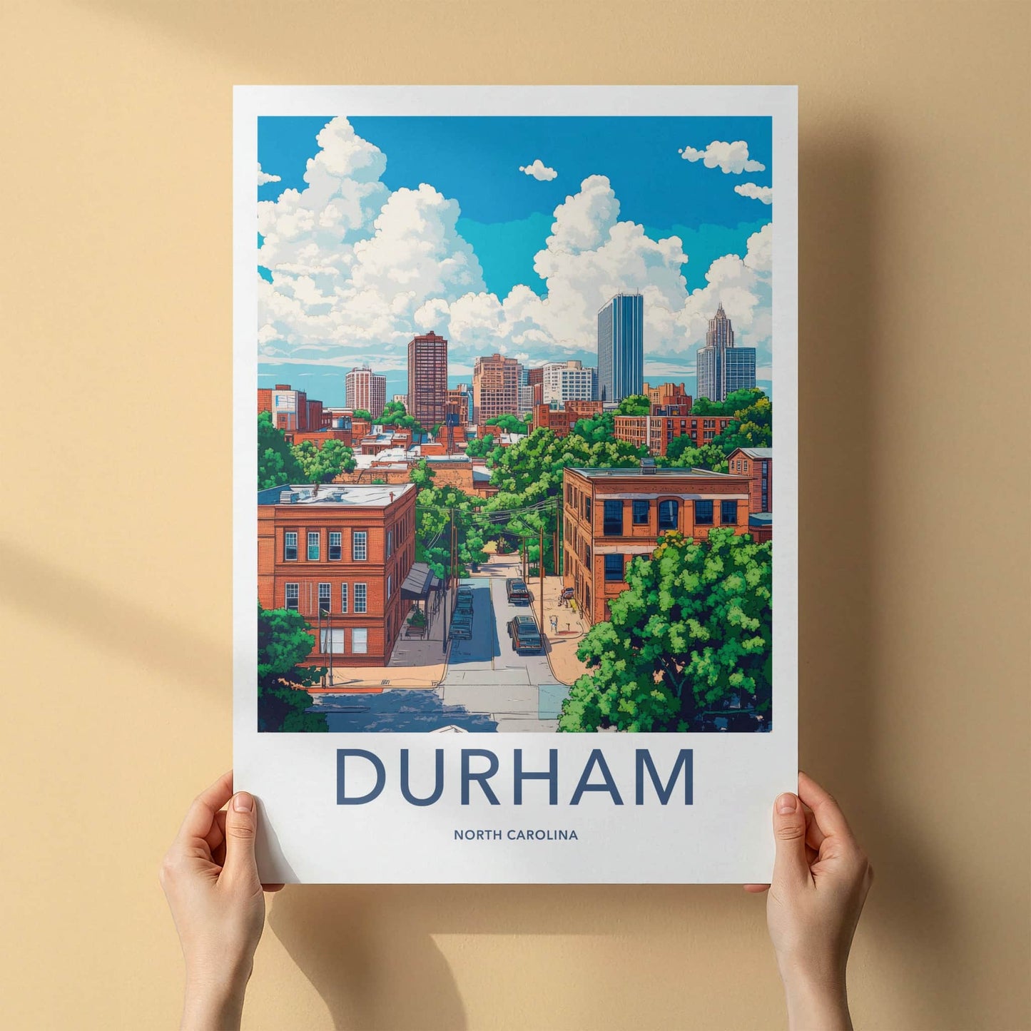 Durham Poster - North Carolina Travel Art - Vibrant City Scene Home Decor