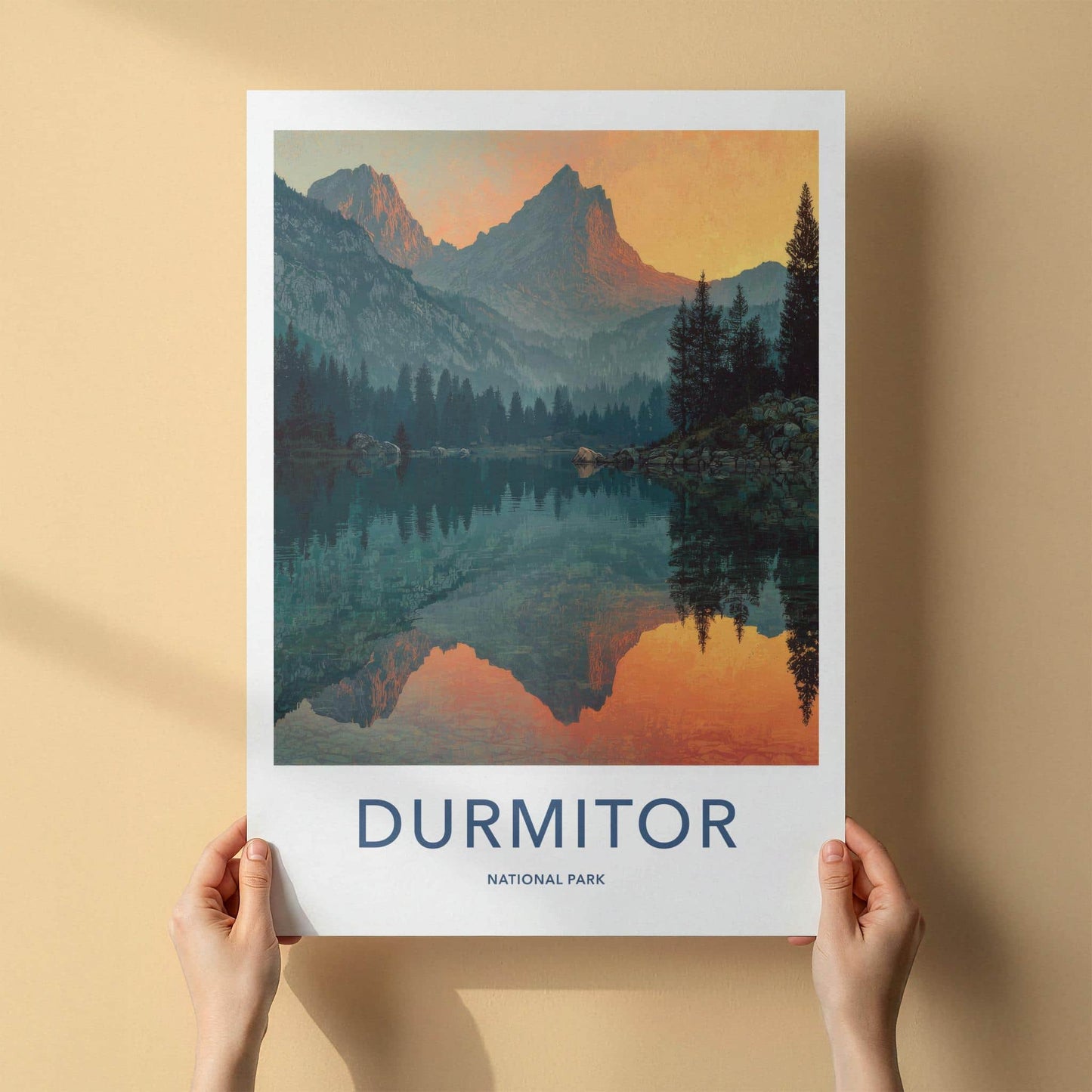 Durmitor Poster - Montenegro Travel Art - Fiery peak reflection Home Decor