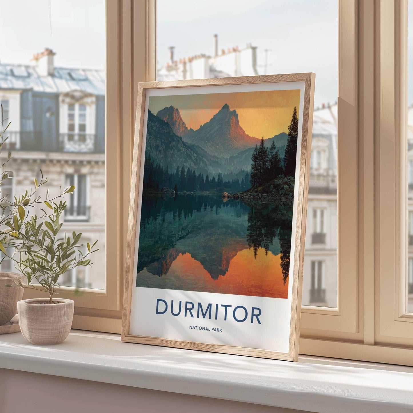 Durmitor Poster - Montenegro Travel Art - Fiery peak reflection Home Decor