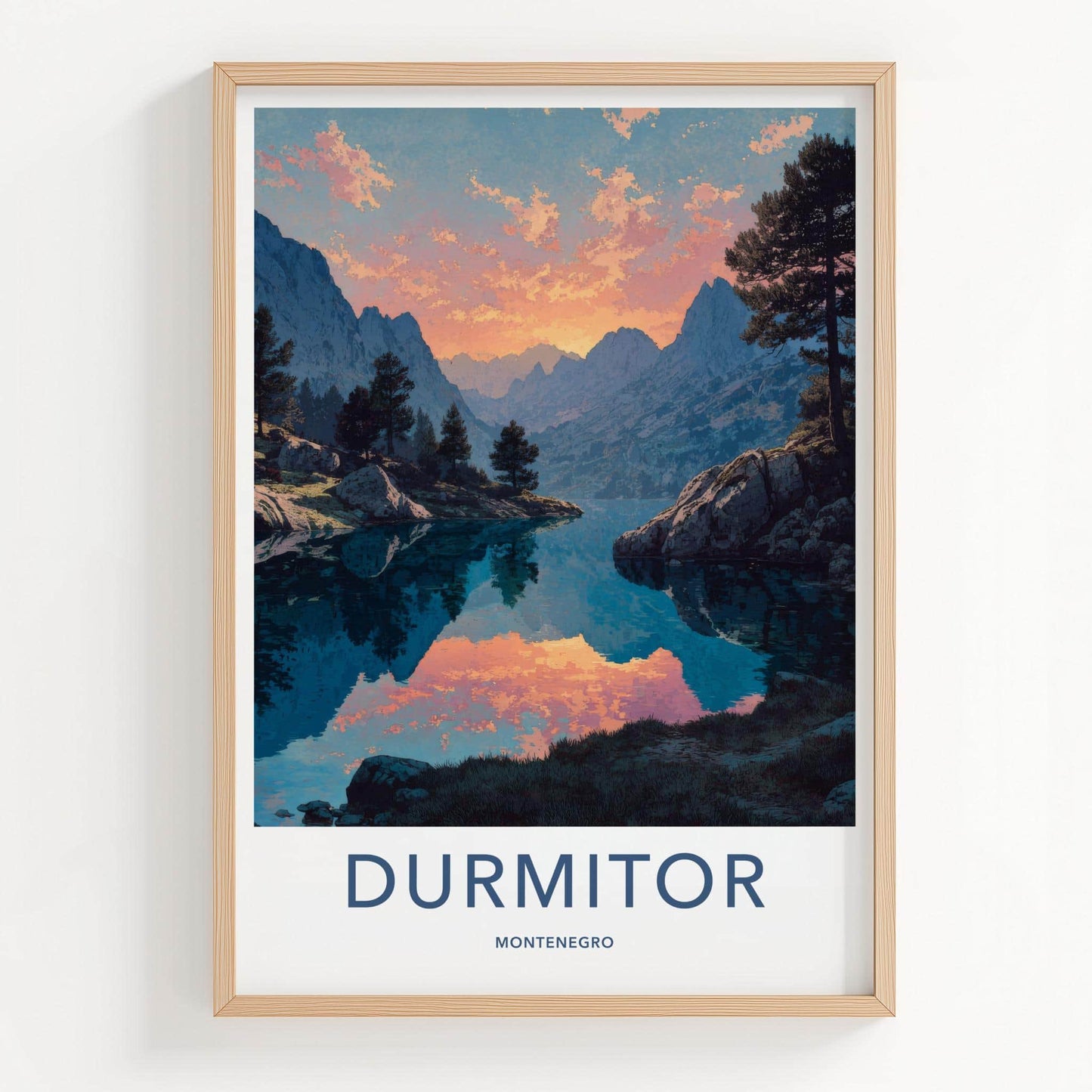 Durmitor Poster - Montenegro Travel Art - Mountain Lake Sunset Home Decor