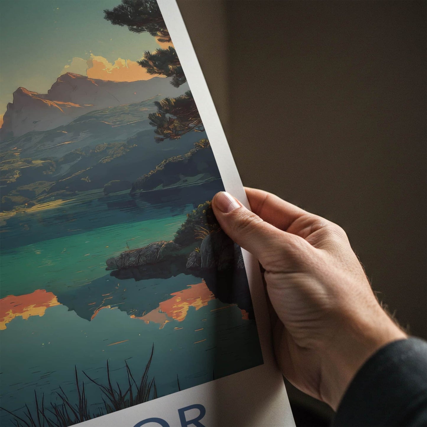 Durmitor Poster - Montenegro Travel Art - Orange Clouds Lake Wall Art
