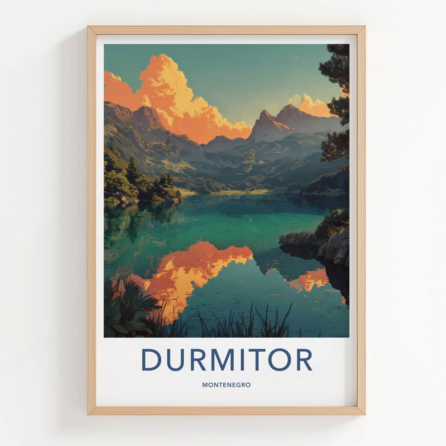 Durmitor Poster - Montenegro Travel Art - Orange Clouds Lake Wall Art