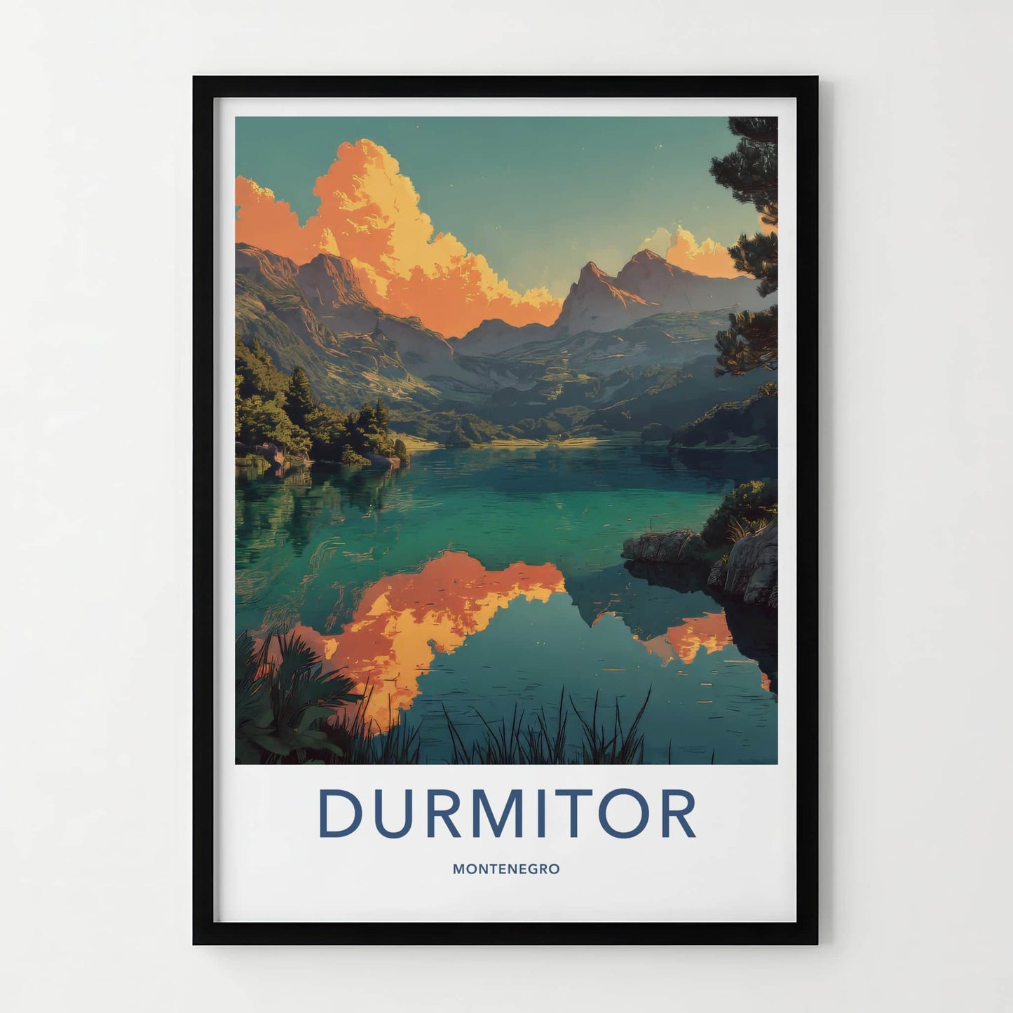 Durmitor Poster - Montenegro Travel Art - Orange Clouds Lake Wall Art