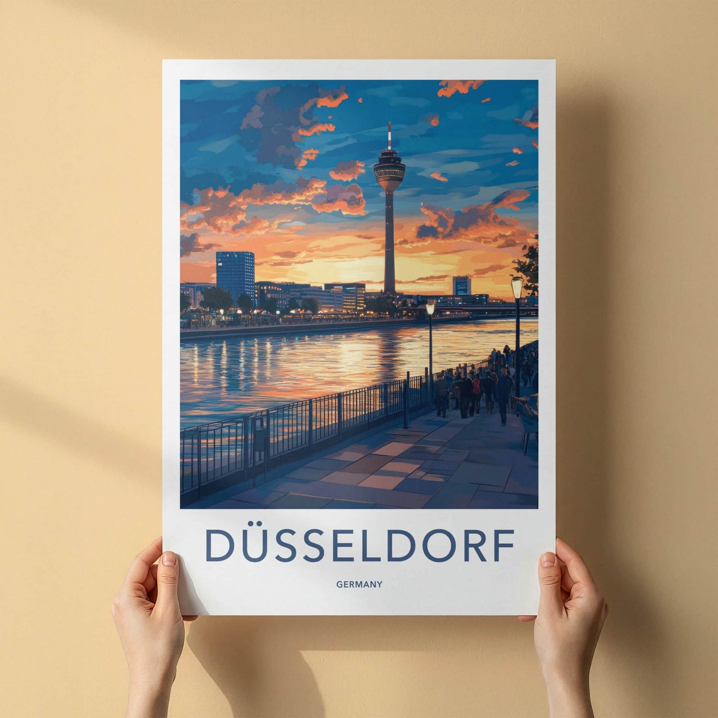 Dusseldorf Poster - Germany Travel Art - Riverside City Sunset Home Decor
