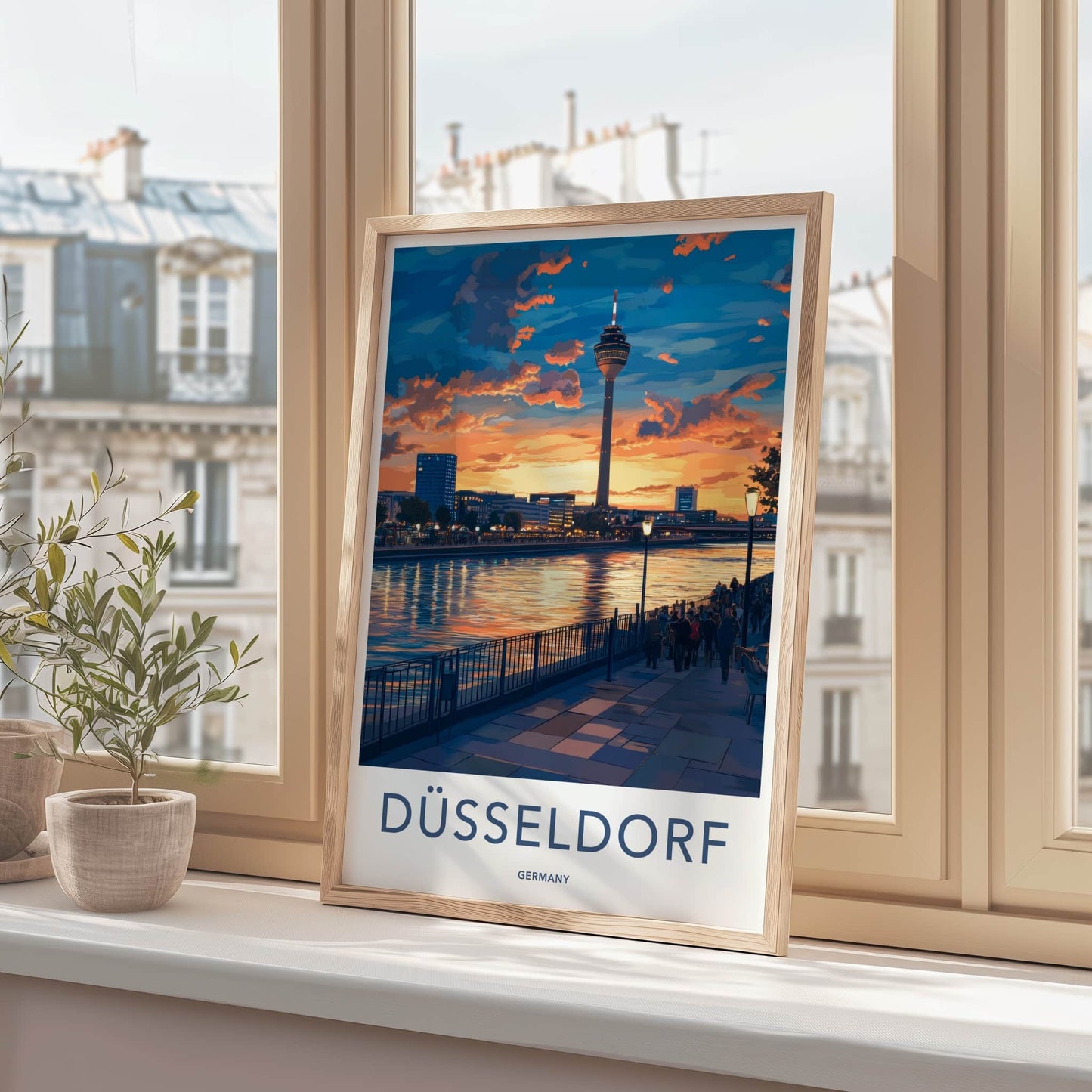 Dusseldorf Poster - Germany Travel Art - Riverside City Sunset Home Decor