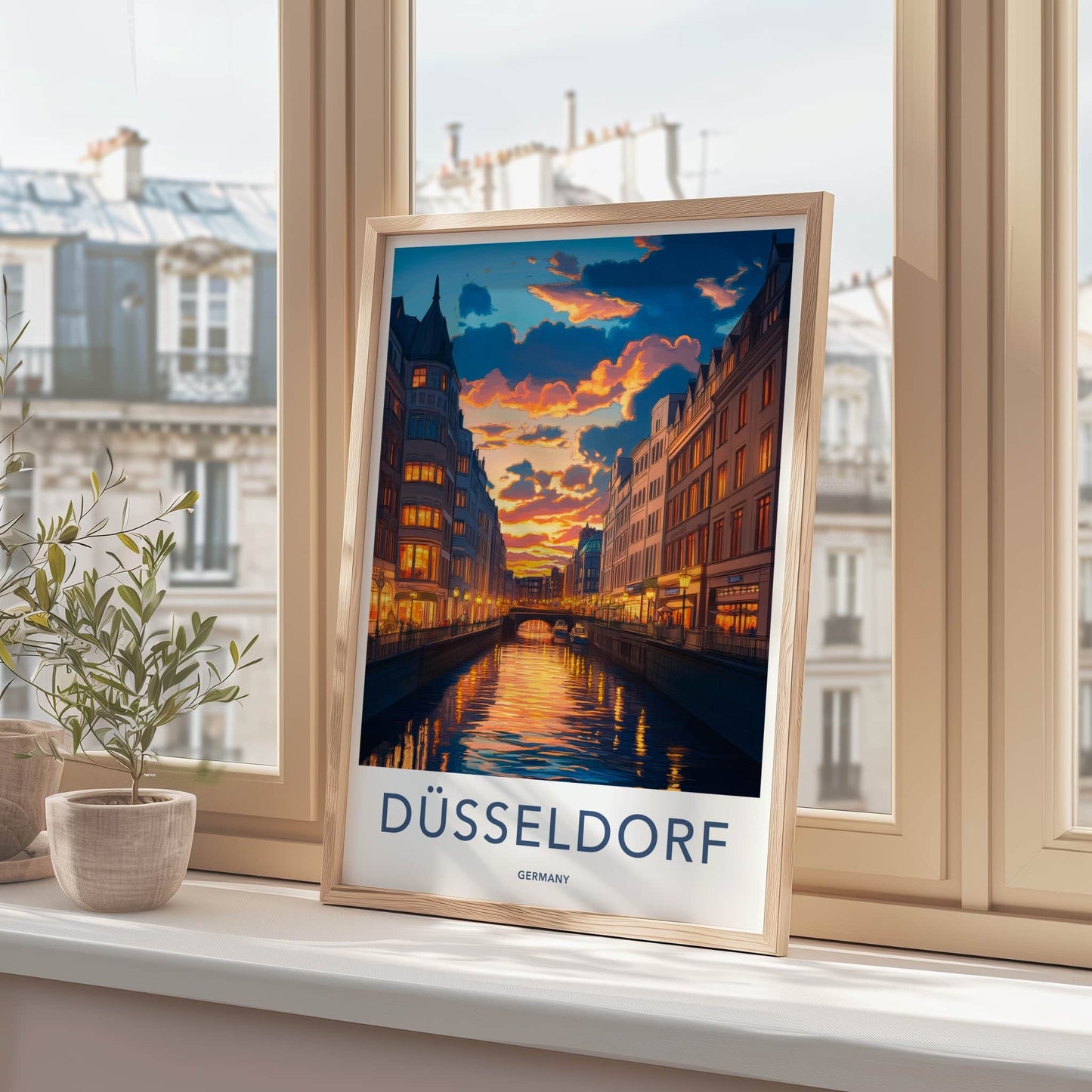 Dusseldorf Poster - Germany Travel Art - Vibrant Canal Sunset Home Decor