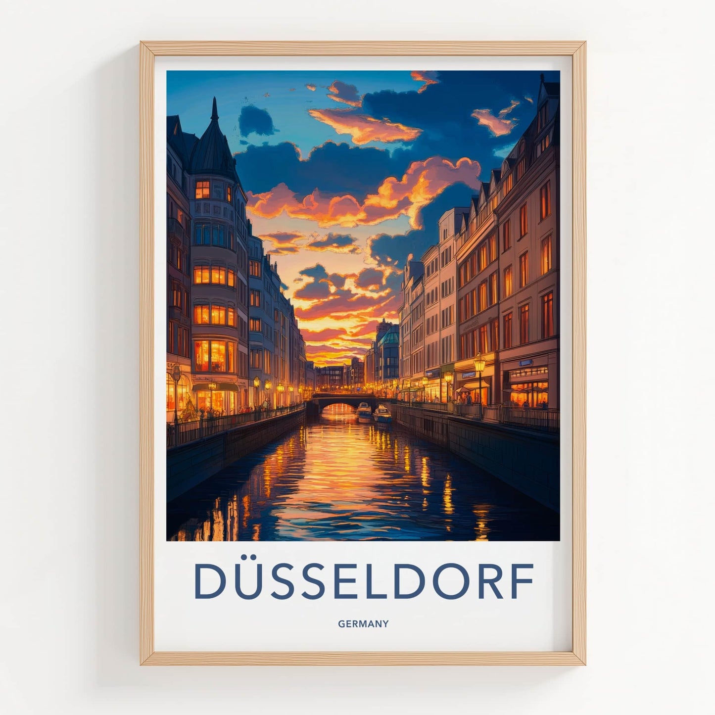 Dusseldorf Poster - Germany Travel Art - Vibrant Canal Sunset Home Decor