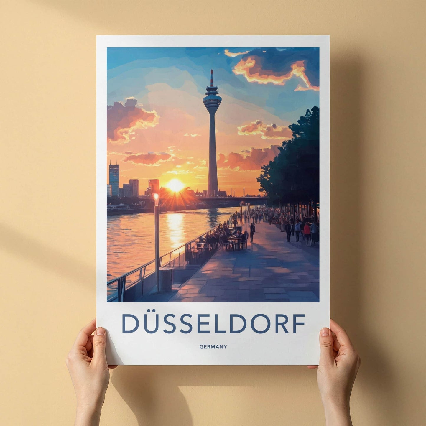 Dusseldorf Poster - Germany Travel Art - Vibrant sunset promenade Home Decor