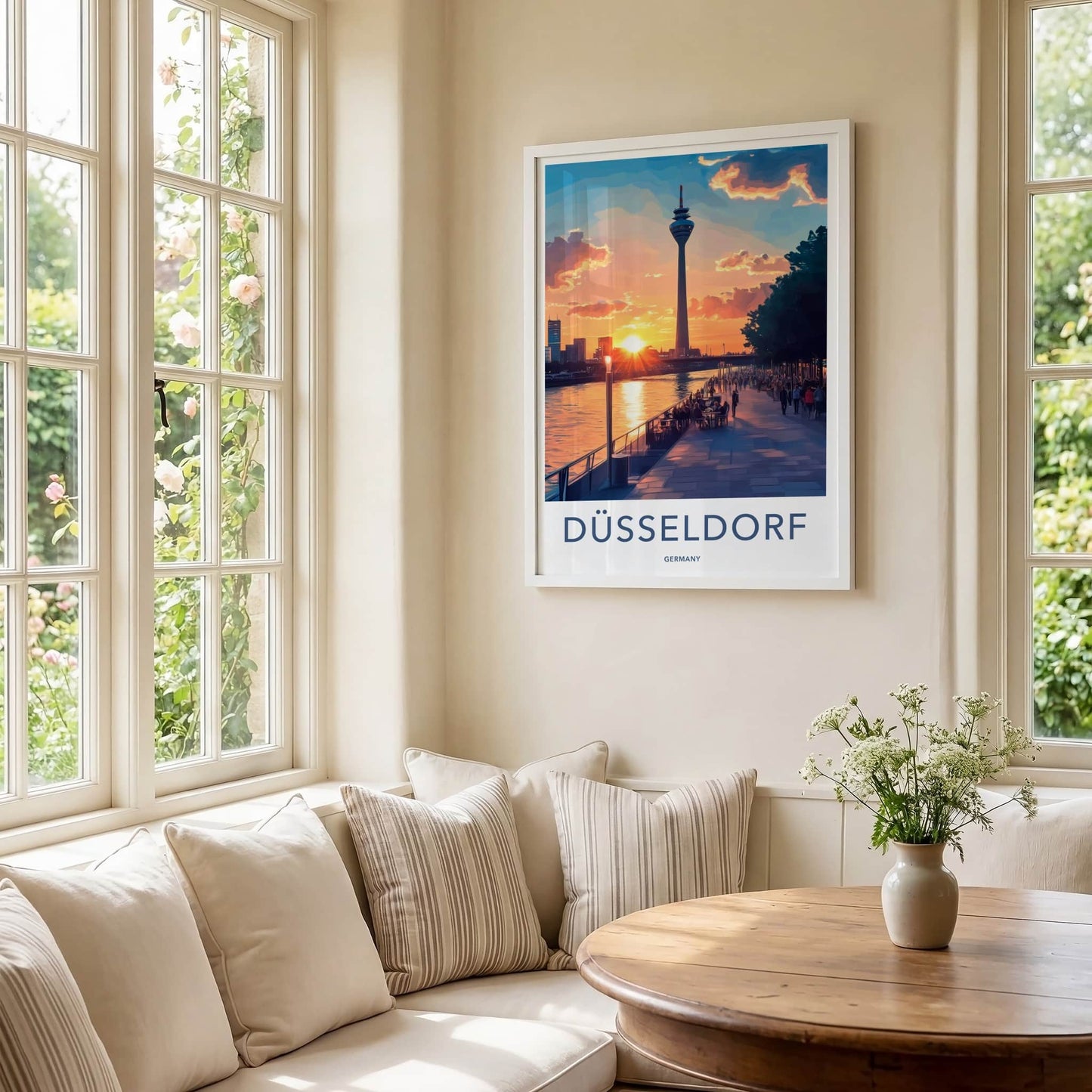 Dusseldorf Poster - Germany Travel Art - Vibrant sunset promenade Home Decor