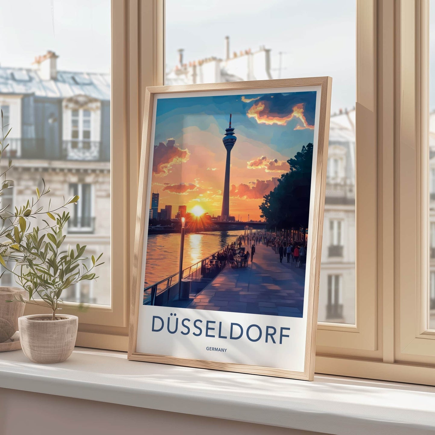 Dusseldorf Poster - Germany Travel Art - Vibrant sunset promenade Home Decor