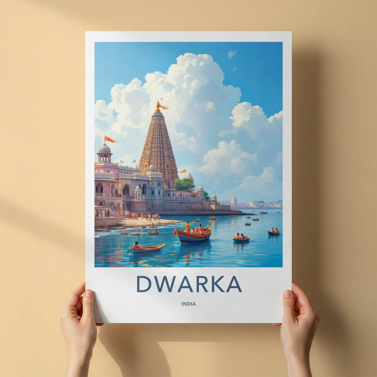 Dwarka Poster - India Art Print - Gujarat Grand Temple Vista Home Decor