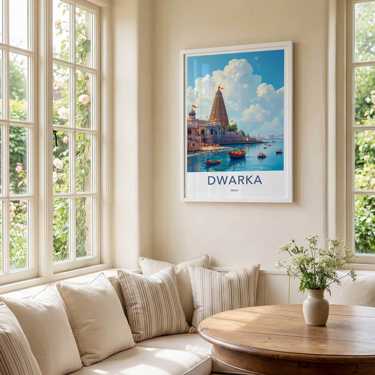 Dwarka Poster - India Art Print - Gujarat Grand Temple Vista Home Decor