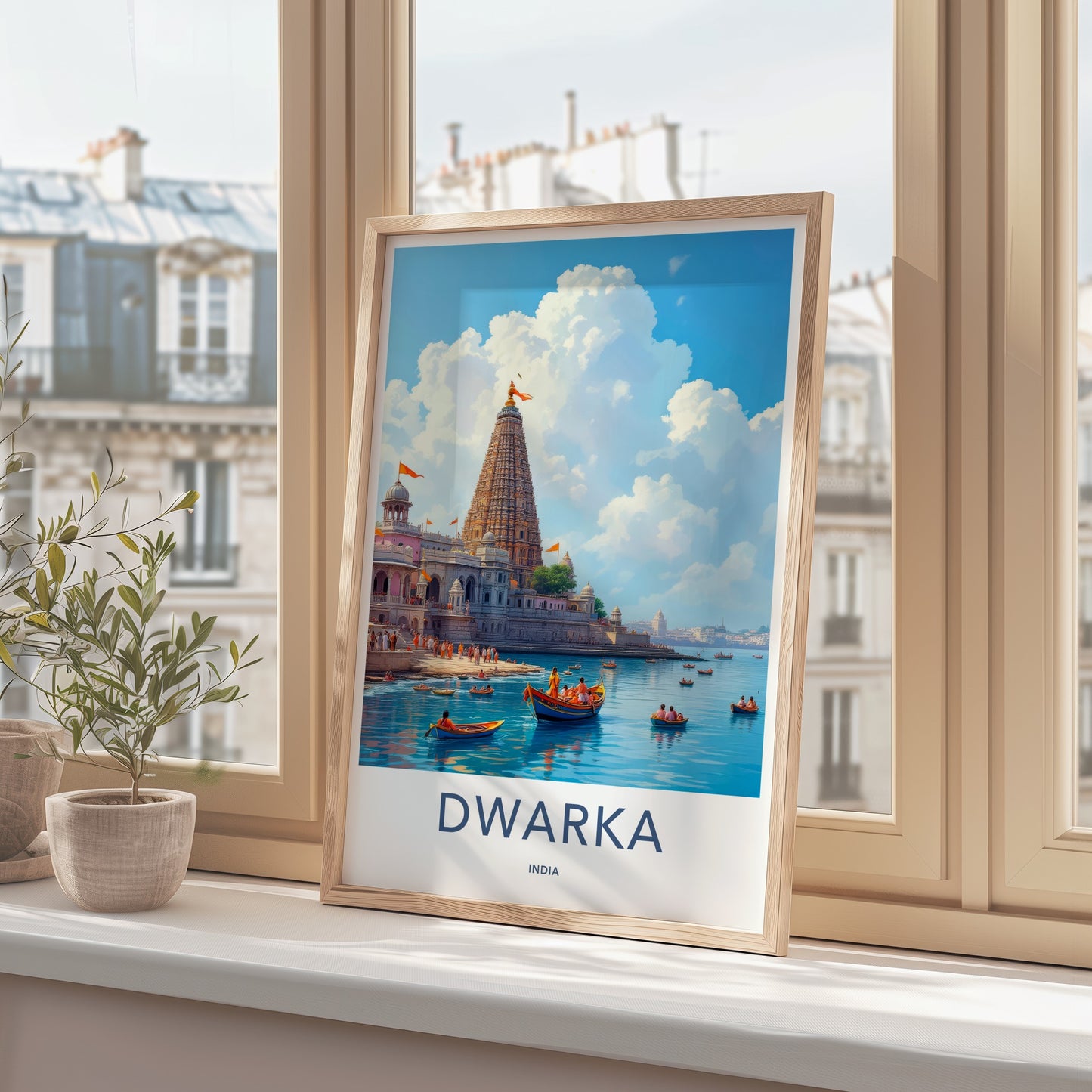 Dwarka Poster - India Art Print - Gujarat Grand Temple Vista Home Decor