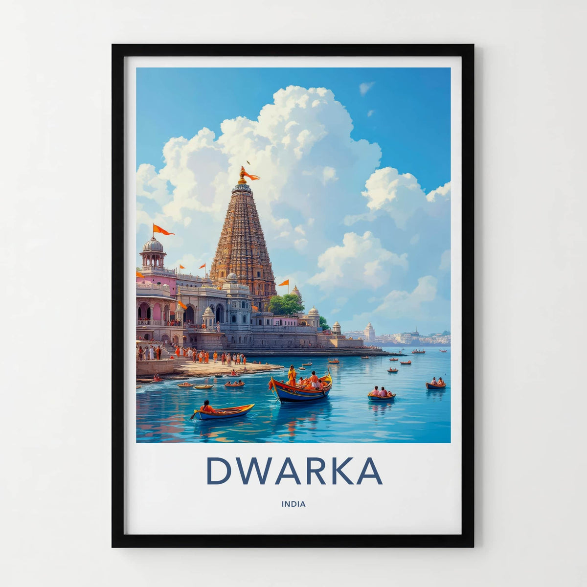 Dwarka Poster - India Art Print - Gujarat Grand Temple Vista Home Decor