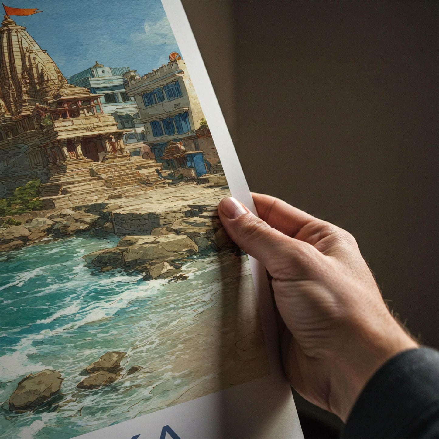 Dwarka Poster - India Travel Art - Gujarat Coastal Temple City Home Decor