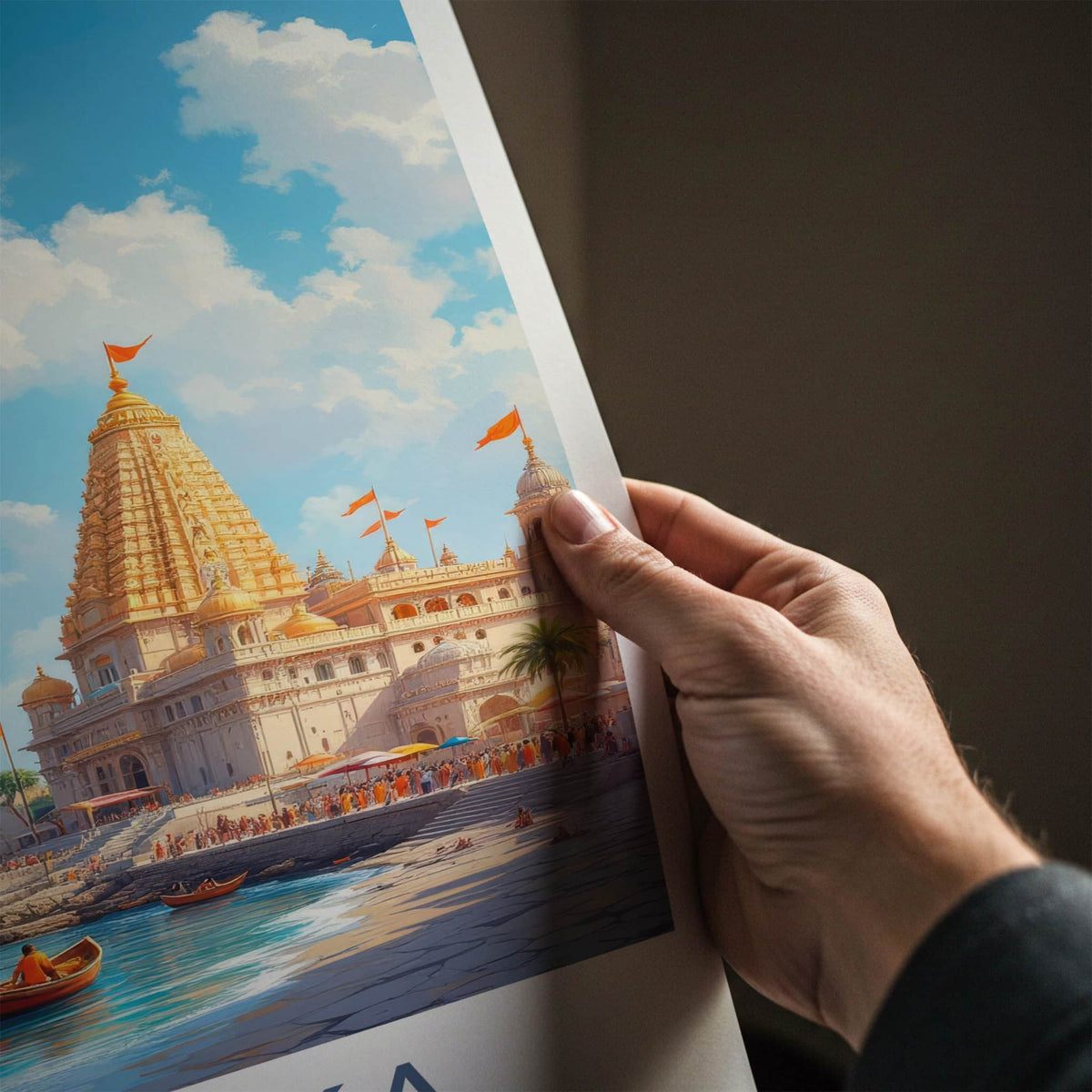 Dwarka Poster - India Travel Art - Gujarat Golden Temple Shore Home Decor