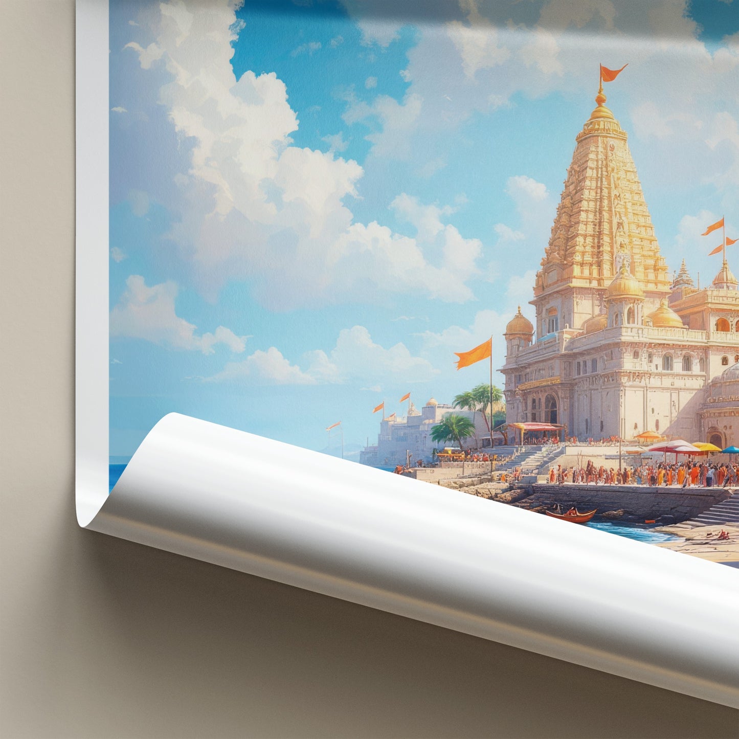 Dwarka Poster - India Travel Art - Gujarat Golden Temple Shore Home Decor