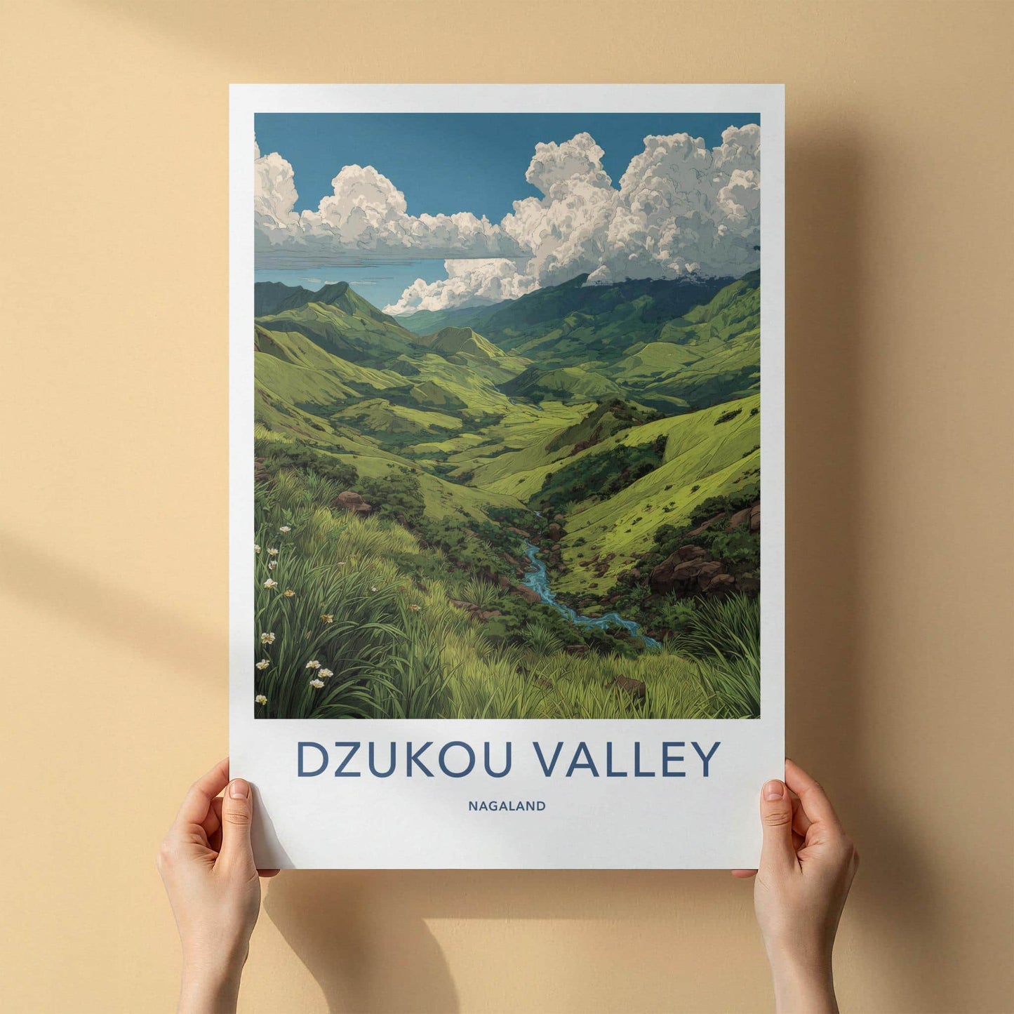 Dzukou Valley Poster - India Travel Print - Nagaland Lush Green Valleys Wall Decor